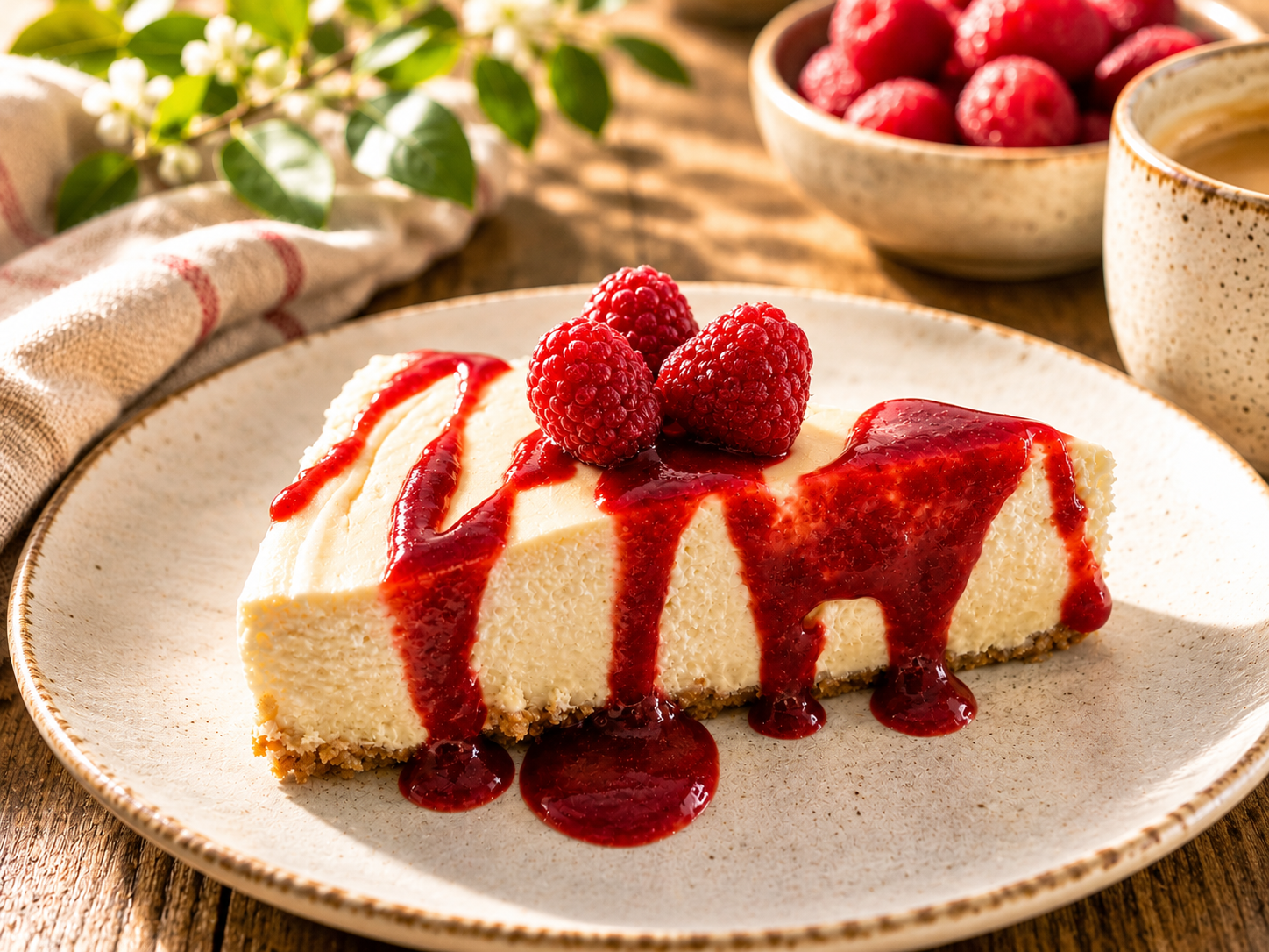 Sugar-Free Raspberry Topped No Bake Cheesecake